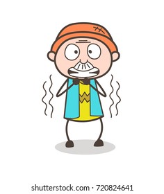 Cartoon Grandpa Shivering in Fear Vector Illustration