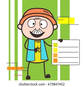 Cartoon Grandpa Showing a Checklist Vector Illustration