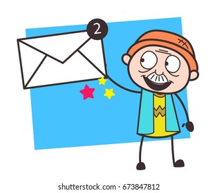 Cartoon Grandpa Showing a Message Vector Illustration