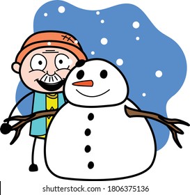 Cartoon Grandpa with snowman Vector Illustration Design