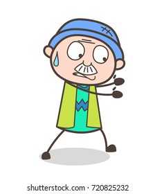 Cartoon Grandpa Trying to Pull Vector Illustration