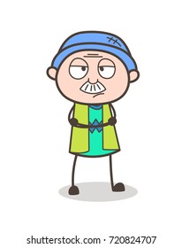 Cartoon Grandpa Unhappy Expression Vector Illustration