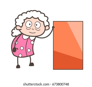 Cartoon Granny with Blank Board Vector Illustration