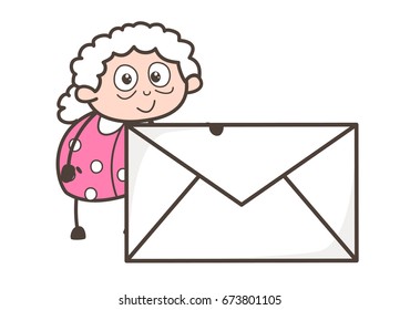 Cartoon Granny with Envelope Vector Illustration