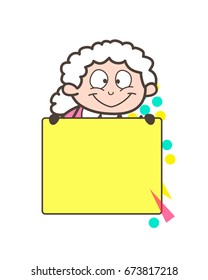 Cartoon Granny Presenting a Ad Banner Vector Illustration