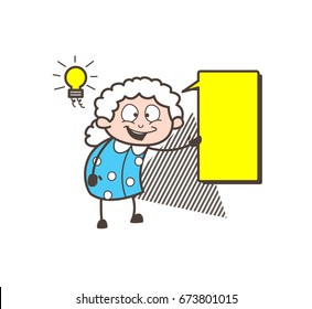 Cartoon Granny Showing a Message Banner Vector Illustration