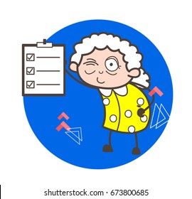Cartoon Granny Showing Report List Vector Illustration