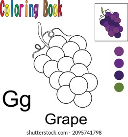 Cartoon Grape. Coloring book with a fruit theme. Vector illustration graphic. Good for children to learn and color. 