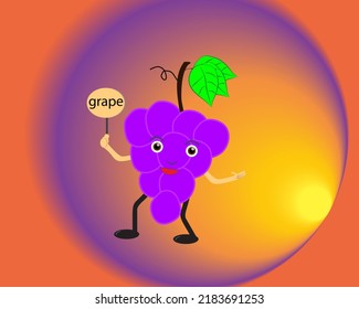 Cartoon grape smiling Cute funny happy for education, mascot character logo, flat cartoon illustration icon, children's book illustration, sticker concept.
