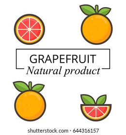 cartoon grapefruit with text set