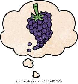 cartoon grapes with thought bubble in grunge texture style
