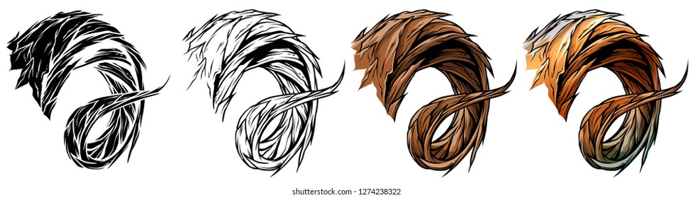 Cartoon graphic colorful detailed big sharp ram or goat horns or antlers. Hunting trophy. Isolated on white background. Vector icon set.