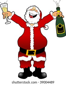 cartoon graphic depicting Santa Claus celebrating the New Year