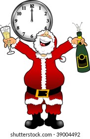 cartoon graphic depicting Santa Claus celebrating the New Year