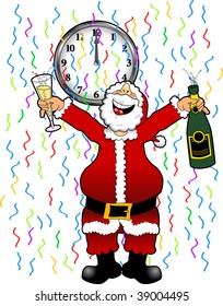 cartoon graphic depicting Santa Claus celebrating the New Year