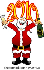 cartoon graphic depicting Santa Claus celebrating the New Year