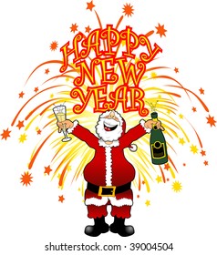 cartoon graphic depicting Santa Claus celebrating the New Year
