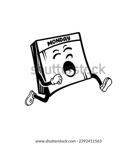 Cartoon graphic design of running calendar, dreading monday. Vector character design.