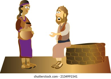 Cartoon Graphic Jesus And The Samaritan Woman 