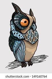Cartoon graphic owl sitting on a branch