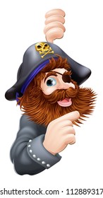A cartoon graphic of a pirate with skull and cross bones hat pointing out a message