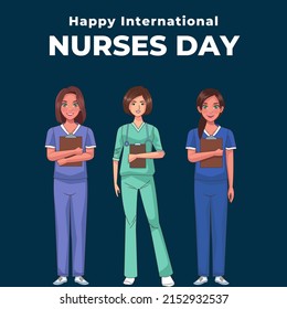 cartoon graphic vector illustration of a collection of nurses, doctors, text. top view, perfect for background, hospital, health business, social media and commemorate international nurses day