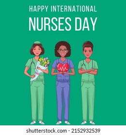 cartoon graphic vector illustration of a collection of nurses, doctors, text. top view, perfect for background, hospital, health business, social media and commemorate international nurses day