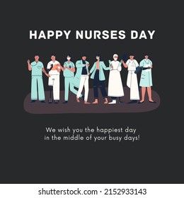 cartoon graphic vector illustration of a collection of nurses, doctors, text. top view, perfect for background, hospital, health business, social media and commemorate international nurses day