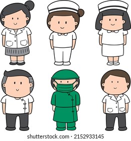 cartoon graphic vector illustration of a collection of nurses, doctors, text. top view, perfect for background, hospital, health business, social media and commemorate international nurses day