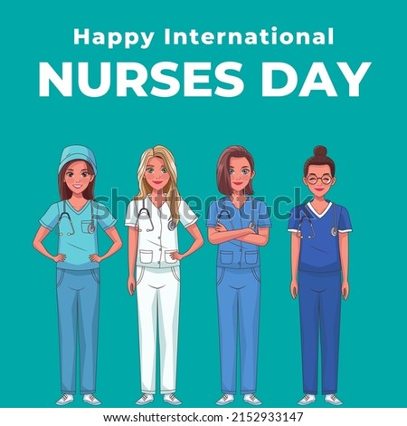 cartoon graphic vector illustration of a collection of nurses, doctors, text. top view, perfect for background, hospital, health business, social media and commemorate international nurses day