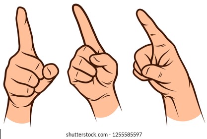 Cartoon graphic white human hands. Showing forefinger. Isolated on white background. Vector icons set. Vol. 2