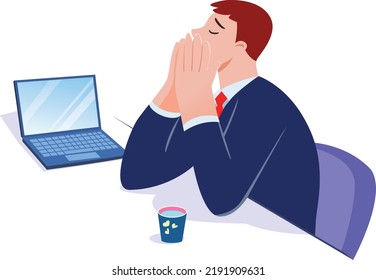 Cartoon graphics sitting at his desk in a tense mood.
