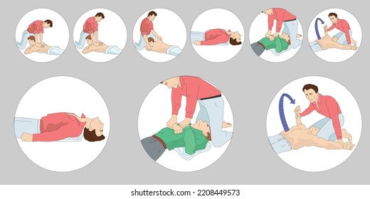 A cartoon graphics of a therapist saving a man and giving him first aid, health care concept, medical sector, cartoon-based 2D character design, professional cartoon actions in vector