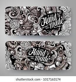 Cartoon graphics vector hand drawn doodles hand made corporate identity. 2 horizontal banners design. Templates set