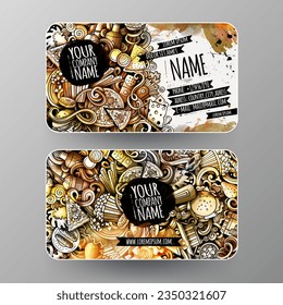 Cartoon graphics watercolor vector doodles Fastfood corporate identity. 2 id cards design. Templates set