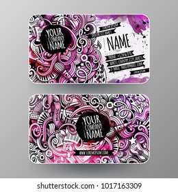Cartoon graphics watercolor vector hand drawn doodles Music corporate identity. 2 id cards design. Templates set