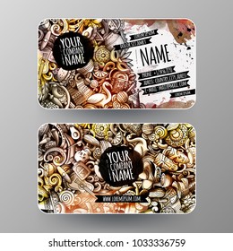Cartoon graphics watercolor vector hand drawn doodles Latin America corporate identity. 2 id cards design. Templates set