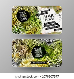 Cartoon graphics watercolor vector hand drawn doodles Picnic corporate identity. 2 id cards design. Templates set