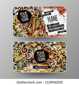Cartoon graphics watercolor vector hand drawn doodles Africa corporate identity. 2 id cards design. Templates set