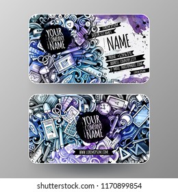 Cartoon graphics watercolor vector hand drawn doodles Designer corporate identity. 2 id cards design. Templates set