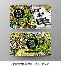 Cartoon graphics watercolor vector hand drawn doodles Spring corporate identity. 2 id cards design. Templates set