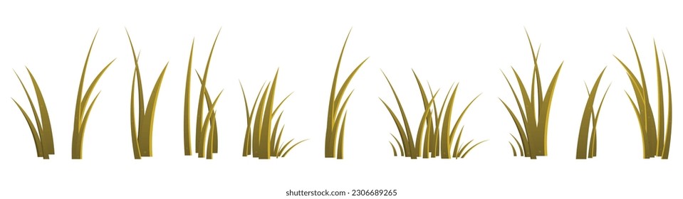 Cartoon grass leaves collection vector illustration isolated on white