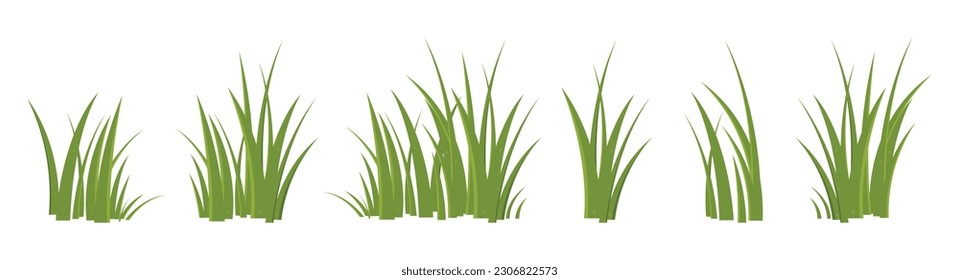 Cartoon grass leaves collection vector illustration isolated on white