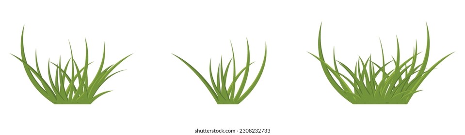 Cartoon grass leaves collection vector illustration isolated on white