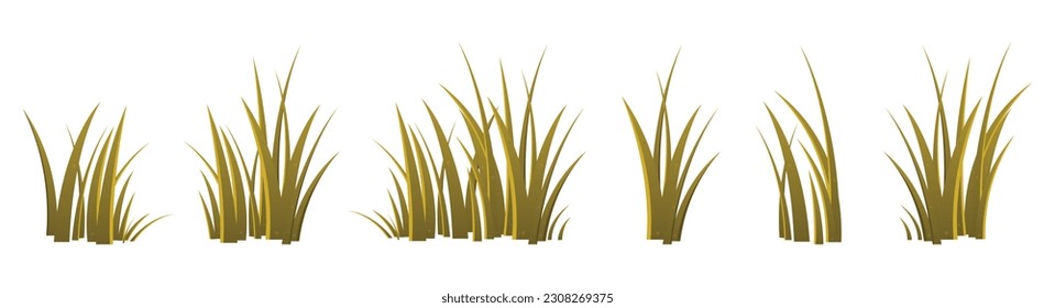 Cartoon grass leaves collection vector illustration isolated on white
