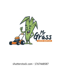 Cartoon grass vintage retro lawn service logo