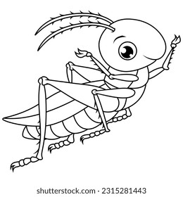 Cartoon grasshopper on line art