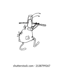 Cartoon grasshopper with a stick