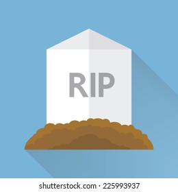 Cartoon grave flat design. Vector illustration, long shadow, halloween.