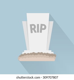 Cartoon grave flat design. Vector illustration, long shadow, halloween.